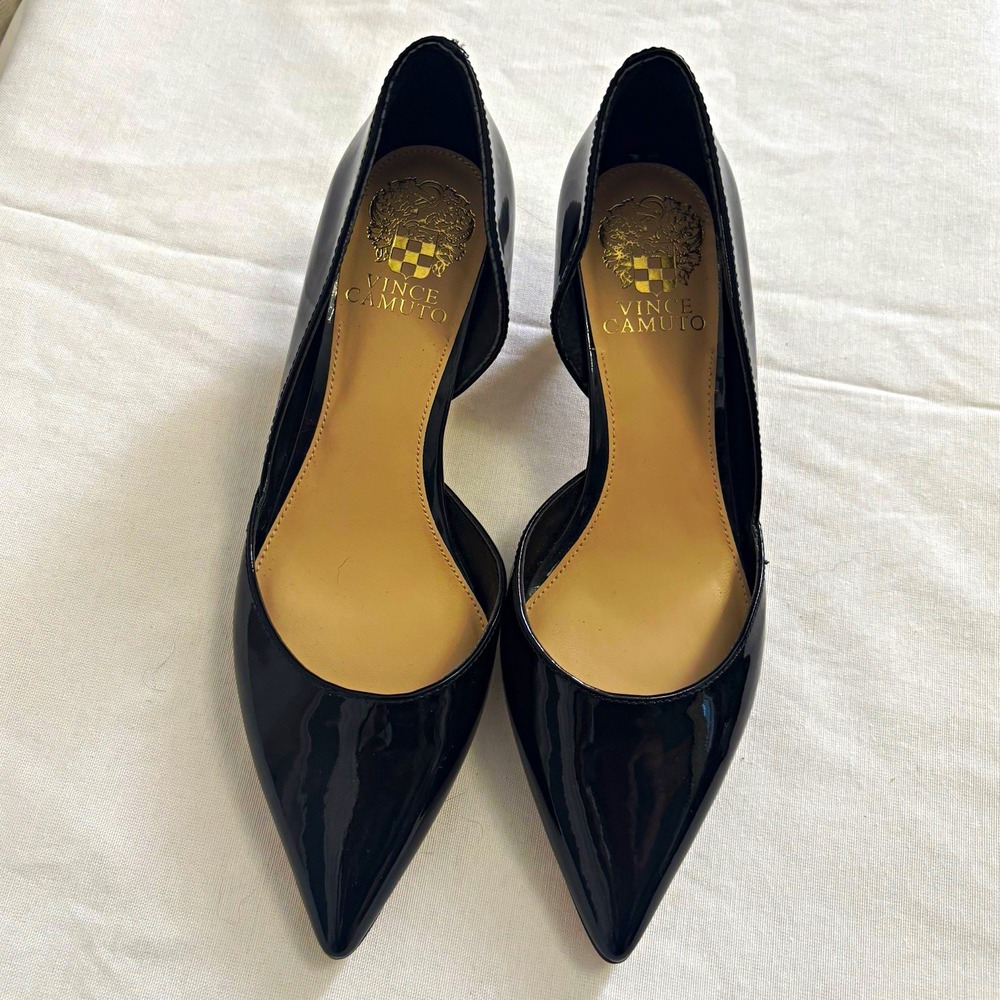 Vince Camuto Women's Black Patent Leather Pointed Toe Kitten Heel Pumps Size 7